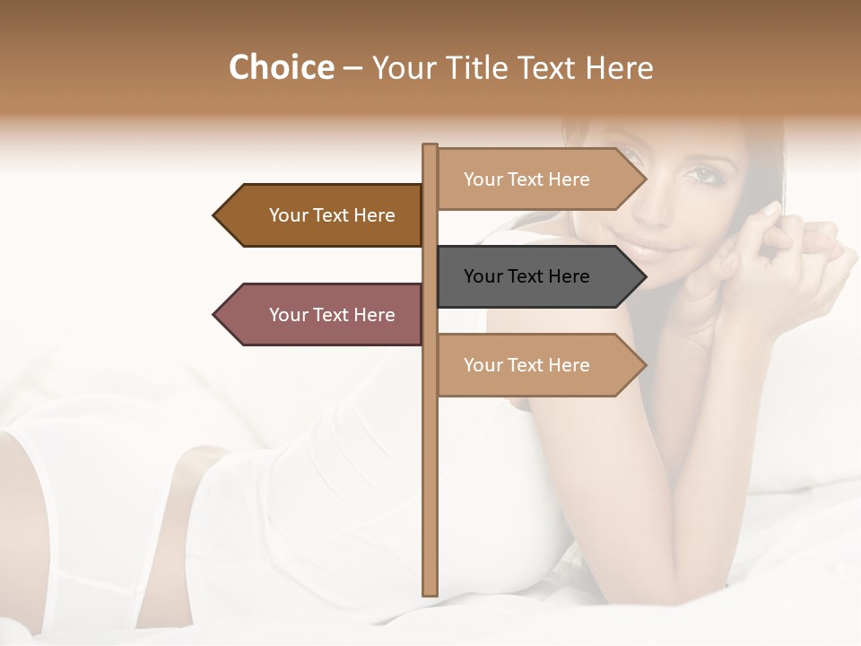 Portrait Of Fresh And Beautiful Brunette Woman On Bed PowerPoint Template