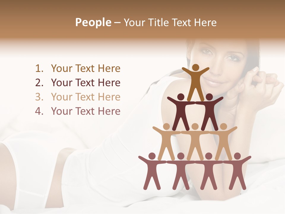 Portrait Of Fresh And Beautiful Brunette Woman On Bed PowerPoint Template