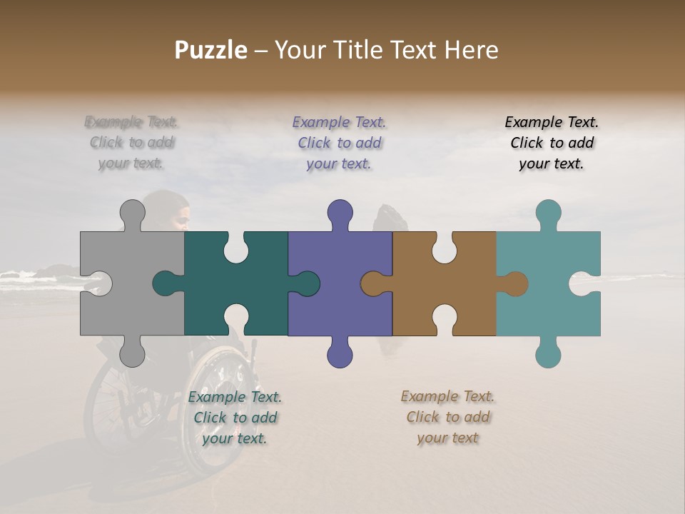 Beautiful Young Woman In A Wheel Chair Visiting Cannon Beach In Oregon, Usa. PowerPoint Template