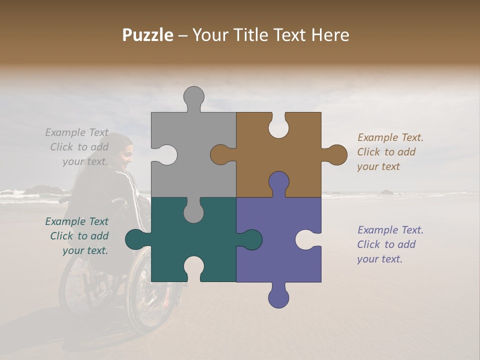 Beautiful Young Woman In A Wheel Chair Visiting Cannon Beach In Oregon, Usa. PowerPoint Template