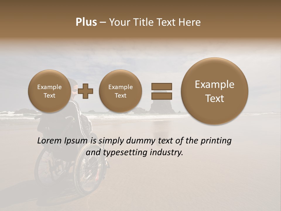 Beautiful Young Woman In A Wheel Chair Visiting Cannon Beach In Oregon, Usa. PowerPoint Template