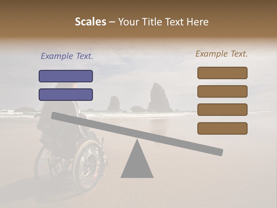 Beautiful Young Woman In A Wheel Chair Visiting Cannon Beach In Oregon, Usa. PowerPoint Template