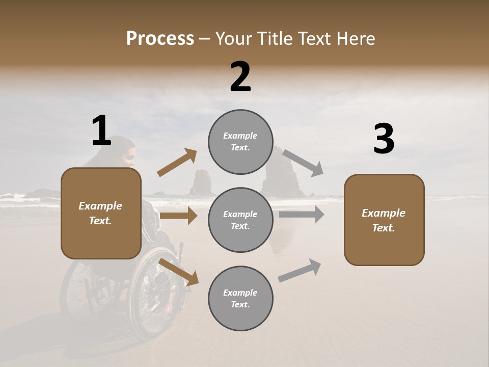 Beautiful Young Woman In A Wheel Chair Visiting Cannon Beach In Oregon, Usa. PowerPoint Template