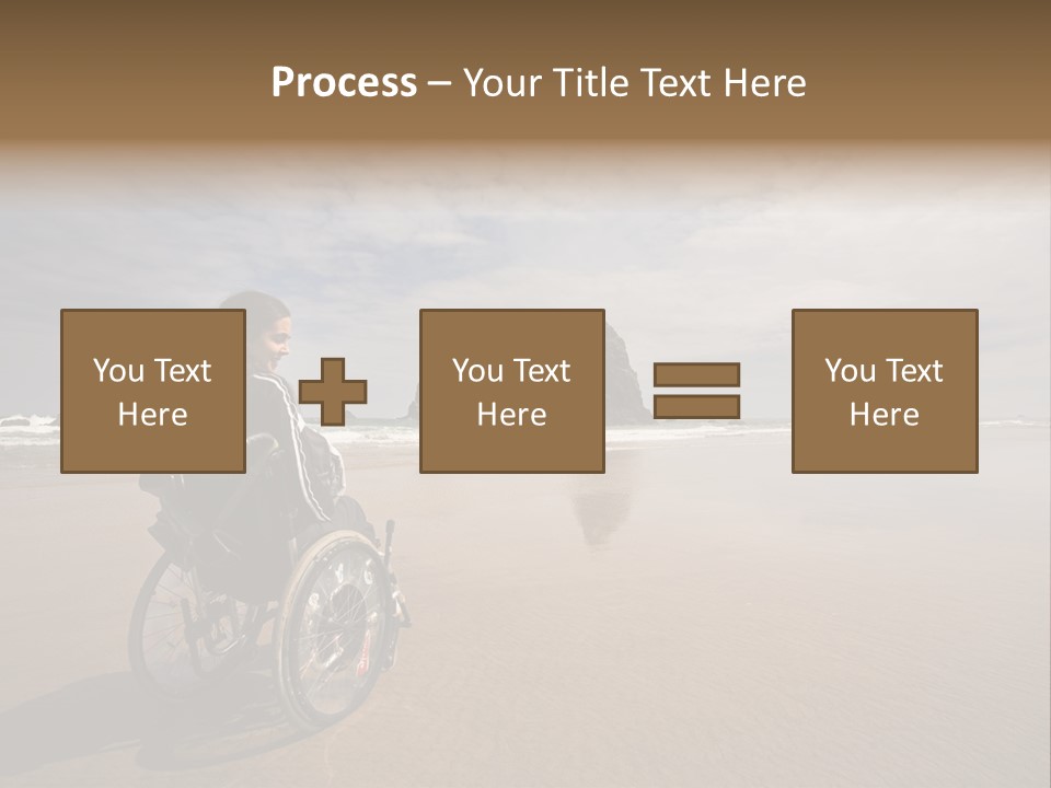 Beautiful Young Woman In A Wheel Chair Visiting Cannon Beach In Oregon, Usa. PowerPoint Template