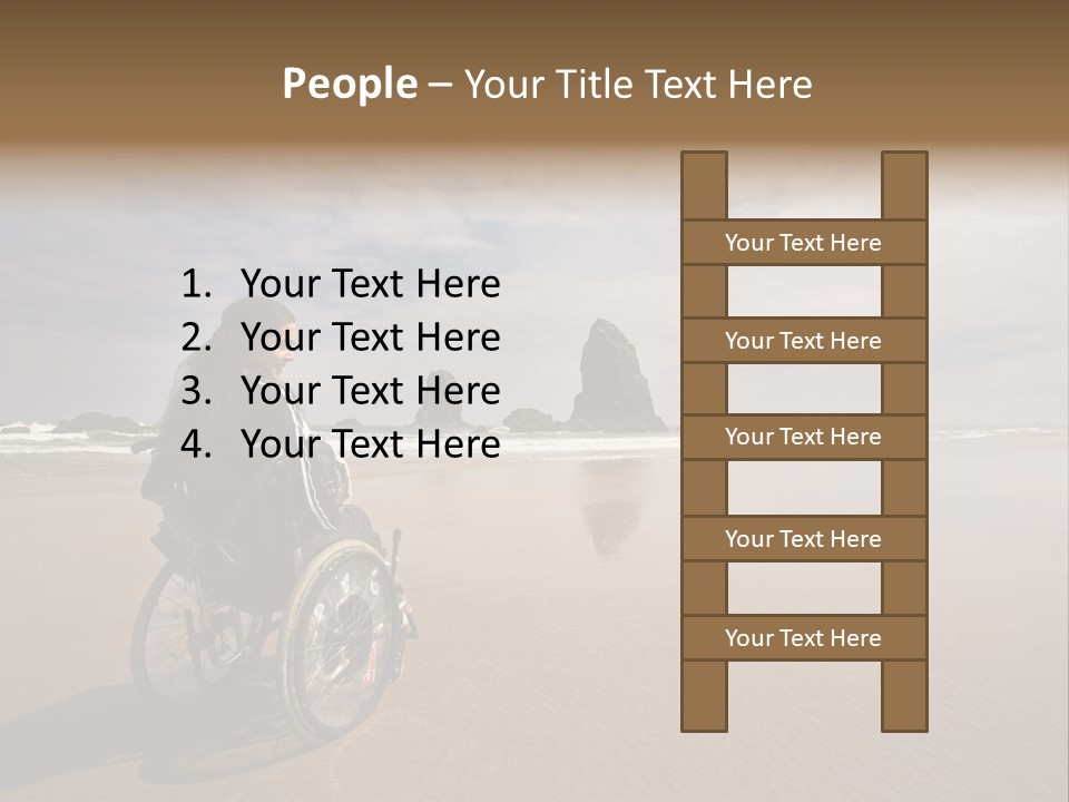 Beautiful Young Woman In A Wheel Chair Visiting Cannon Beach In Oregon, Usa. PowerPoint Template