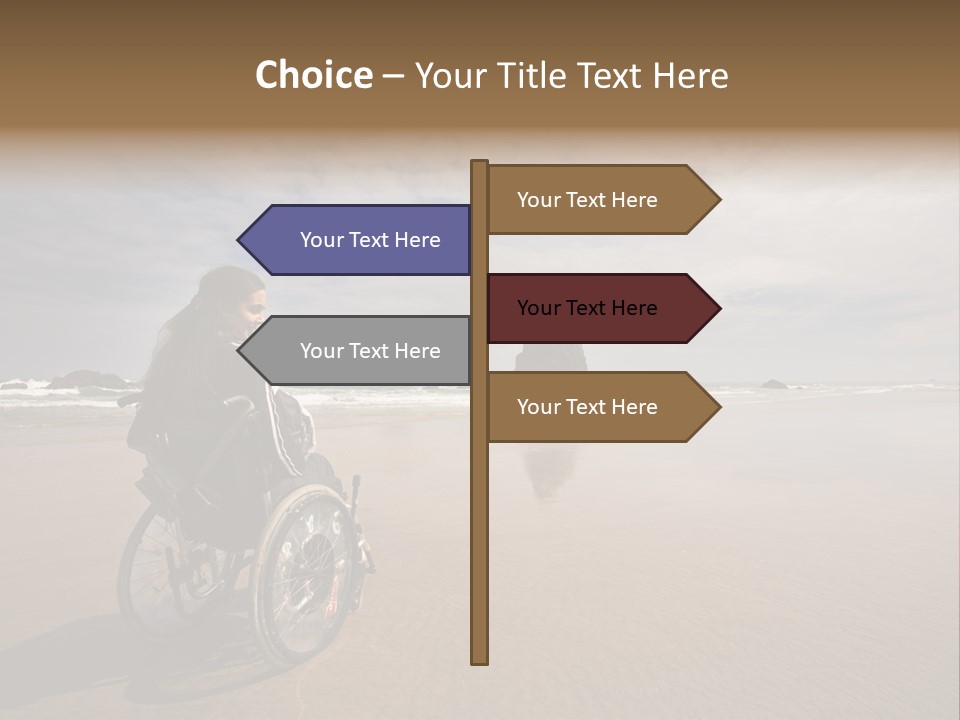 Beautiful Young Woman In A Wheel Chair Visiting Cannon Beach In Oregon, Usa. PowerPoint Template