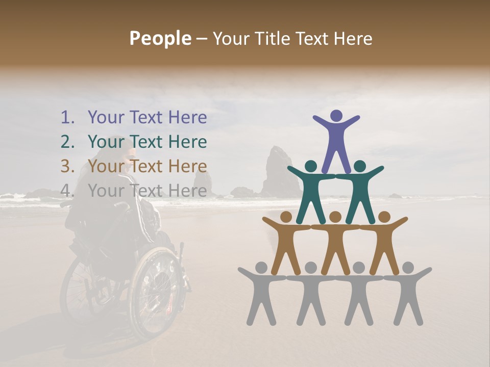 Beautiful Young Woman In A Wheel Chair Visiting Cannon Beach In Oregon, Usa. PowerPoint Template