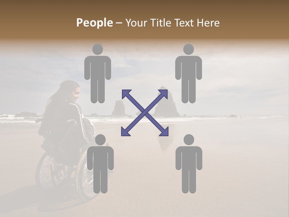 Beautiful Young Woman In A Wheel Chair Visiting Cannon Beach In Oregon, Usa. PowerPoint Template