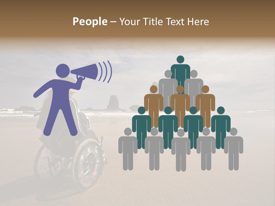 Beautiful Young Woman In A Wheel Chair Visiting Cannon Beach In Oregon, Usa. PowerPoint Template