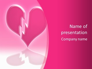 A Pink Glowing Breaking Heart With Reflection PowerPoint Template