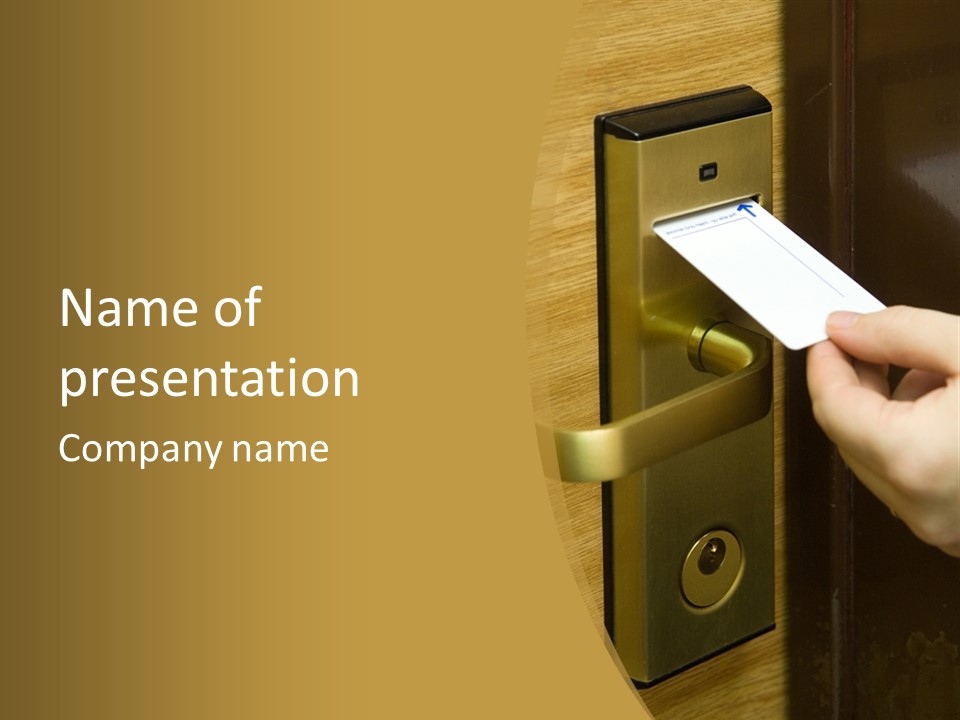 A Hand Inserting Keycard In The Electronic Lock PowerPoint Template