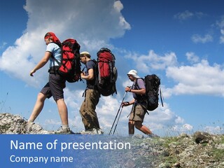 Three Climbers Going About Stone PowerPoint Template