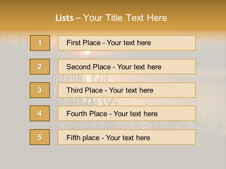 A Classic Sunset With Silhouetted Grasses In The Foreground. Lake Apopka, Florida. PowerPoint Template