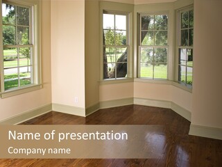 Bedroom With Bay Window And Park View PowerPoint Template