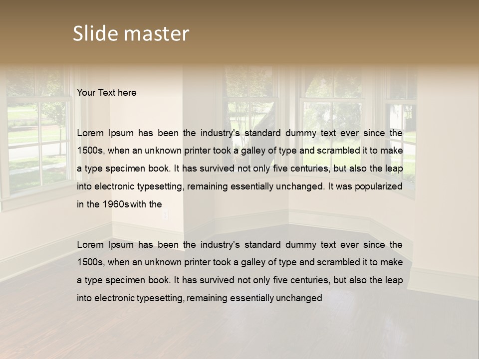 Bedroom With Bay Window And Park View PowerPoint Template