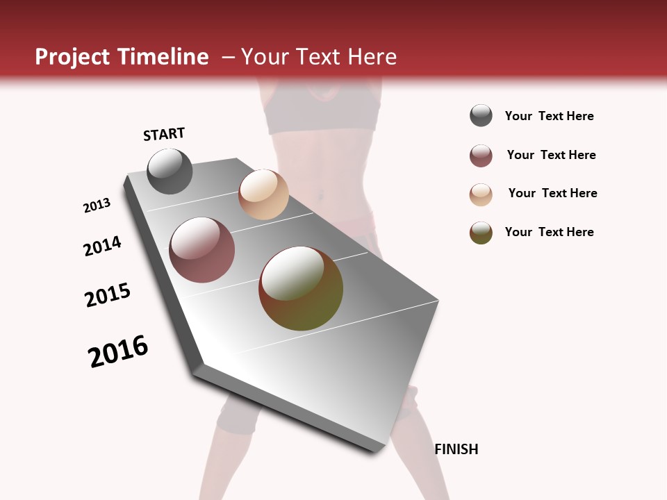 Young Woman Working Out In The Gym Stretches And Raises A Medicine Ball Above Her Head PowerPoint Template