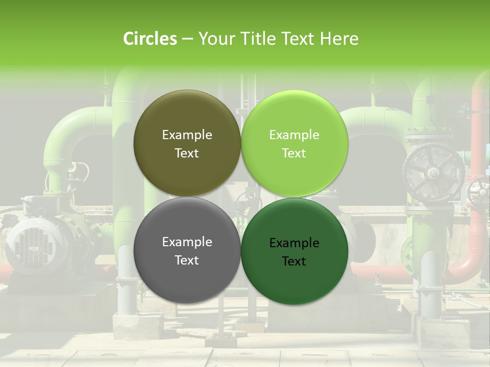 Pumps, Valves And Green Steel Pipes At Industrial Cooling Tower. PowerPoint Template
