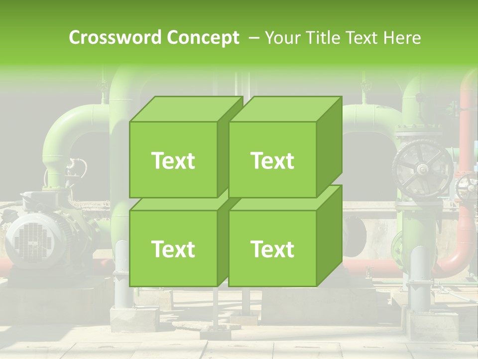 Pumps, Valves And Green Steel Pipes At Industrial Cooling Tower. PowerPoint Template