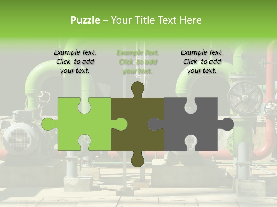 Pumps, Valves And Green Steel Pipes At Industrial Cooling Tower. PowerPoint Template