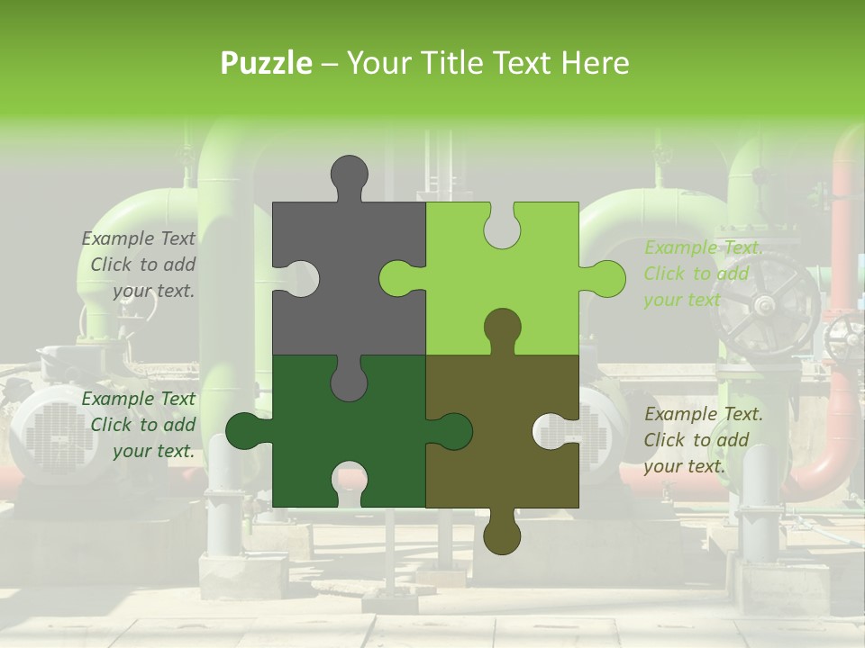Pumps, Valves And Green Steel Pipes At Industrial Cooling Tower. PowerPoint Template