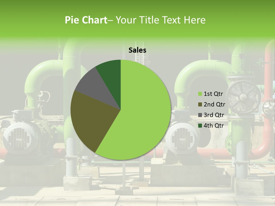 Pumps, Valves And Green Steel Pipes At Industrial Cooling Tower. PowerPoint Template