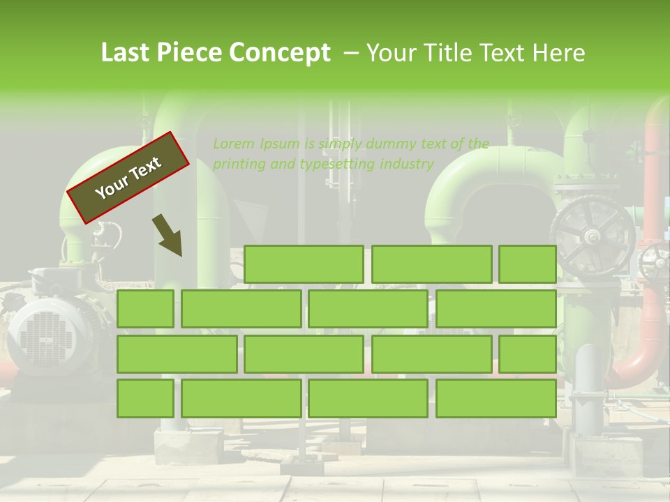 Pumps, Valves And Green Steel Pipes At Industrial Cooling Tower. PowerPoint Template