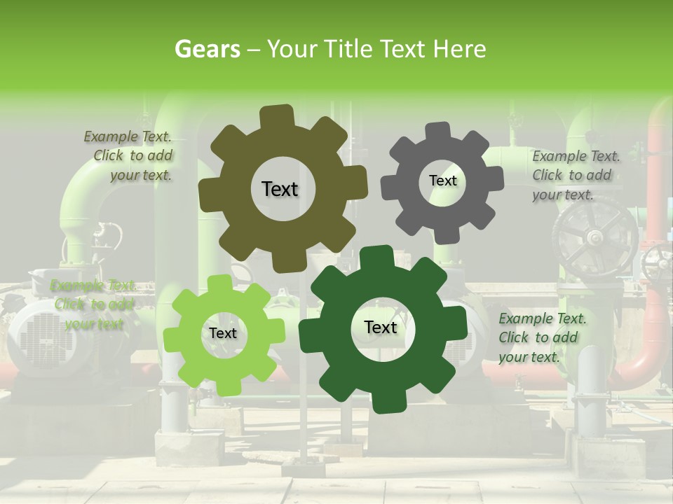 Pumps, Valves And Green Steel Pipes At Industrial Cooling Tower. PowerPoint Template
