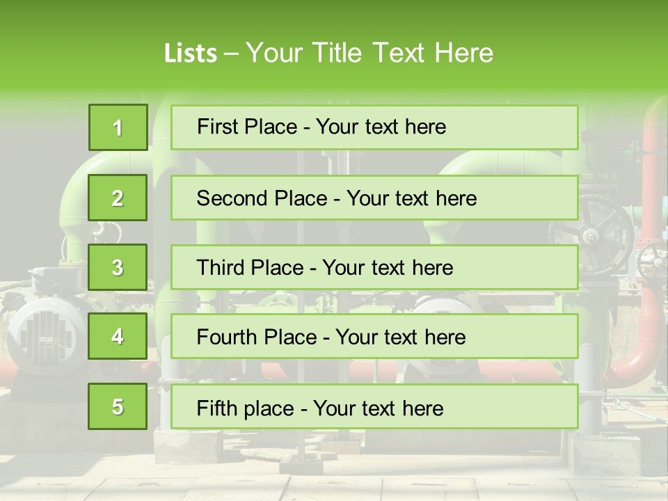 Pumps, Valves And Green Steel Pipes At Industrial Cooling Tower. PowerPoint Template