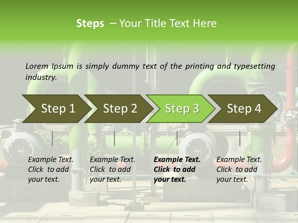 Pumps, Valves And Green Steel Pipes At Industrial Cooling Tower. PowerPoint Template