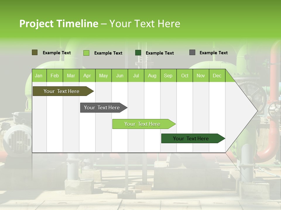 Pumps, Valves And Green Steel Pipes At Industrial Cooling Tower. PowerPoint Template