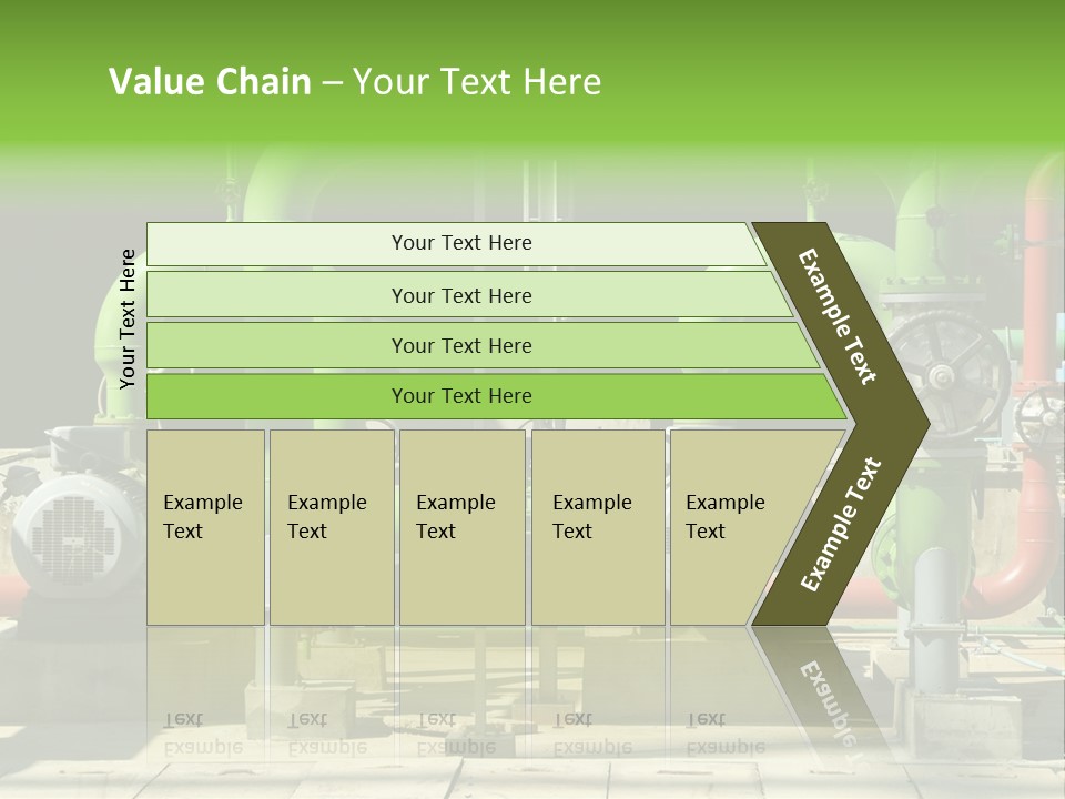 Pumps, Valves And Green Steel Pipes At Industrial Cooling Tower. PowerPoint Template