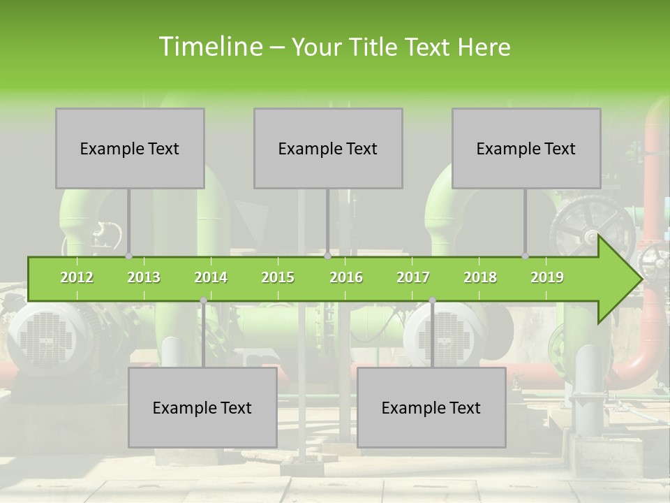 Pumps, Valves And Green Steel Pipes At Industrial Cooling Tower. PowerPoint Template