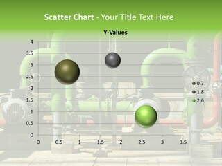 Pumps, Valves And Green Steel Pipes At Industrial Cooling Tower. PowerPoint Template