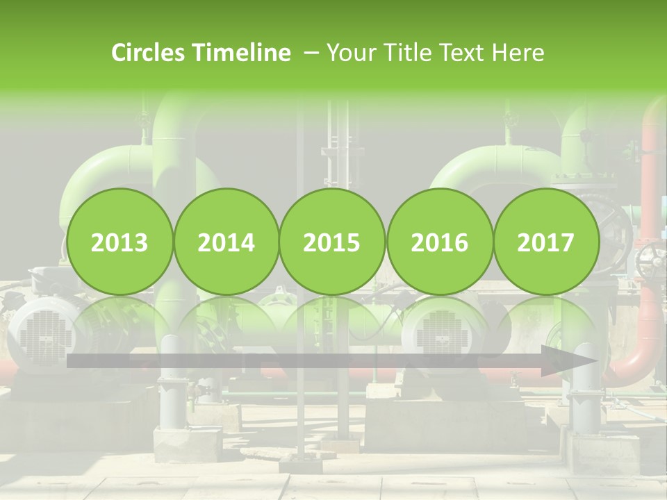 Pumps, Valves And Green Steel Pipes At Industrial Cooling Tower. PowerPoint Template