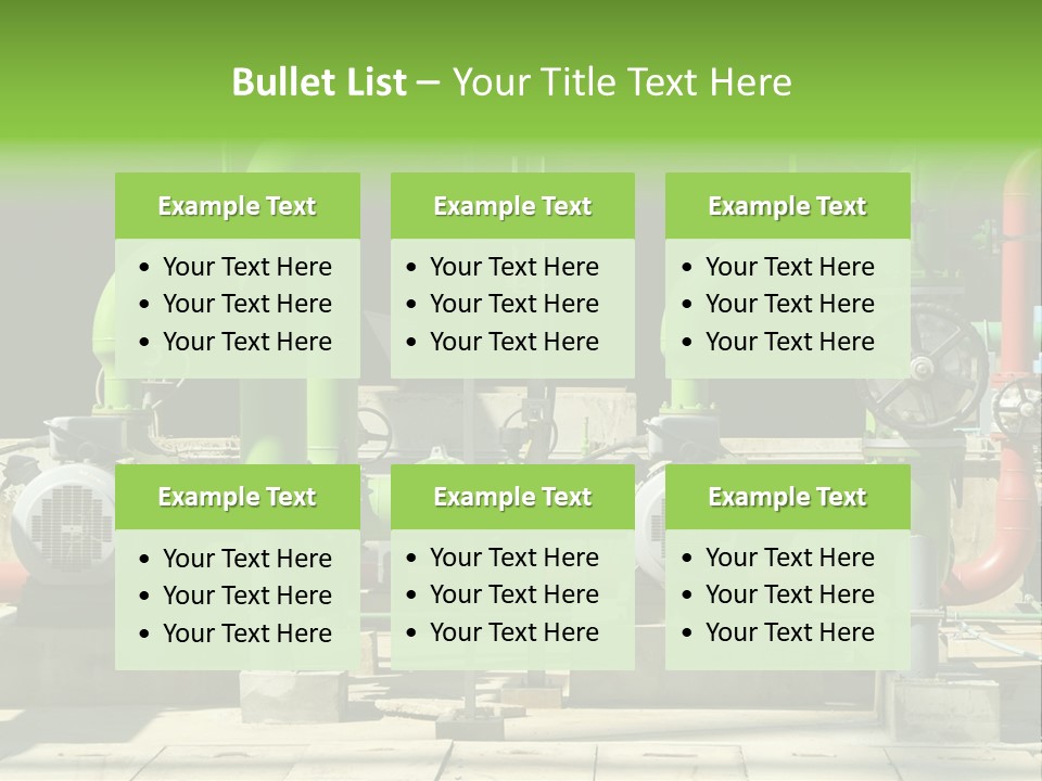 Pumps, Valves And Green Steel Pipes At Industrial Cooling Tower. PowerPoint Template
