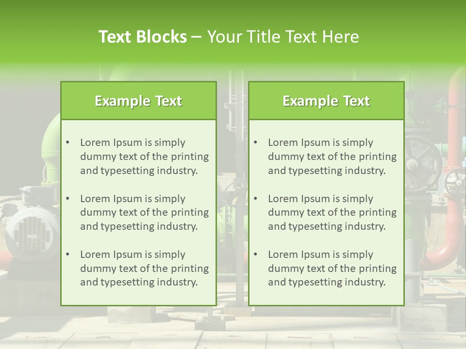 Pumps, Valves And Green Steel Pipes At Industrial Cooling Tower. PowerPoint Template