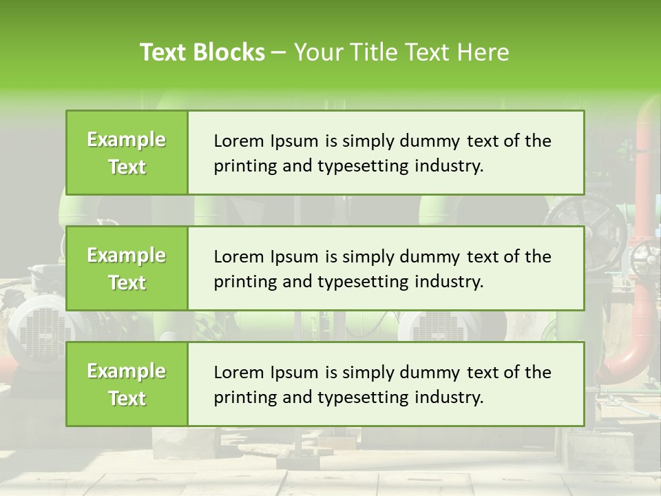 Pumps, Valves And Green Steel Pipes At Industrial Cooling Tower. PowerPoint Template