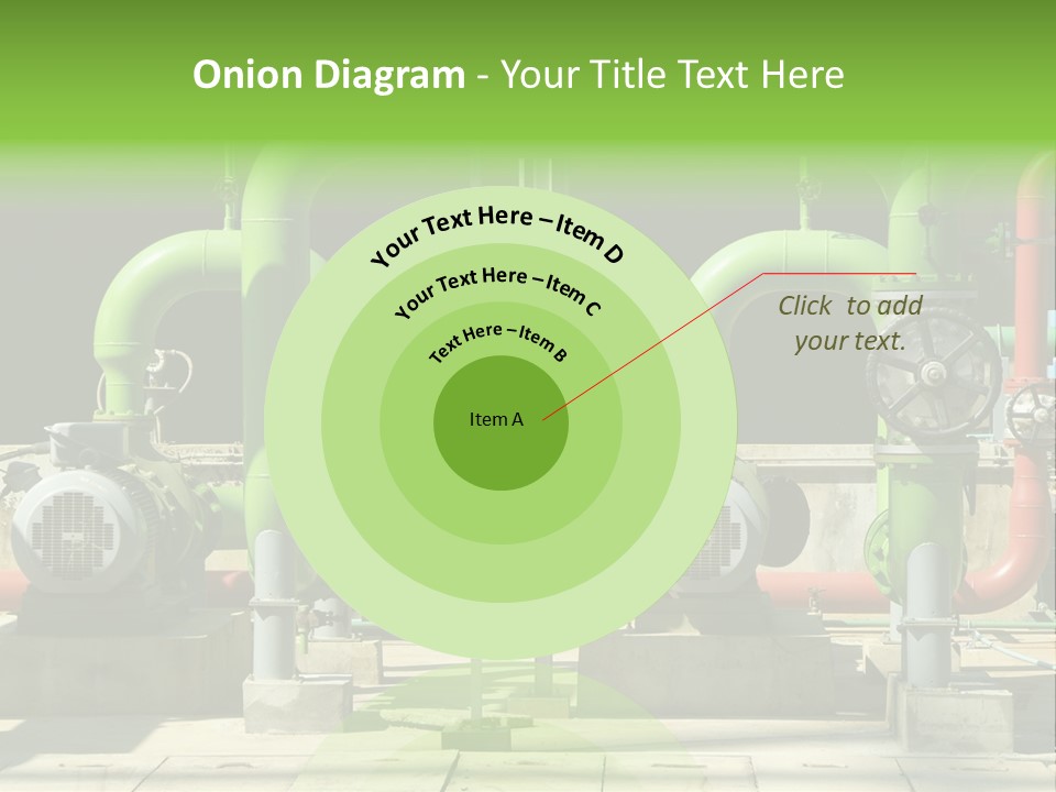 Pumps, Valves And Green Steel Pipes At Industrial Cooling Tower. PowerPoint Template
