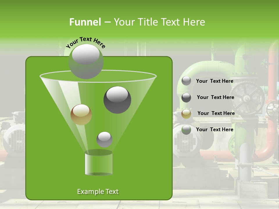 Pumps, Valves And Green Steel Pipes At Industrial Cooling Tower. PowerPoint Template