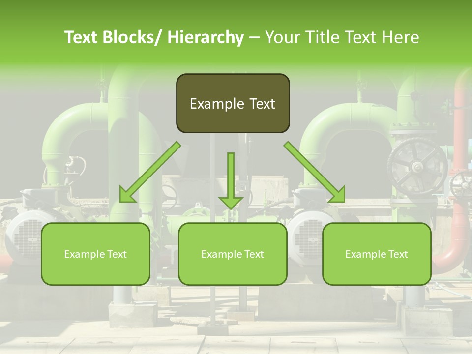 Pumps, Valves And Green Steel Pipes At Industrial Cooling Tower. PowerPoint Template