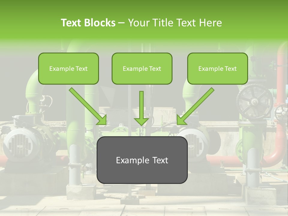 Pumps, Valves And Green Steel Pipes At Industrial Cooling Tower. PowerPoint Template