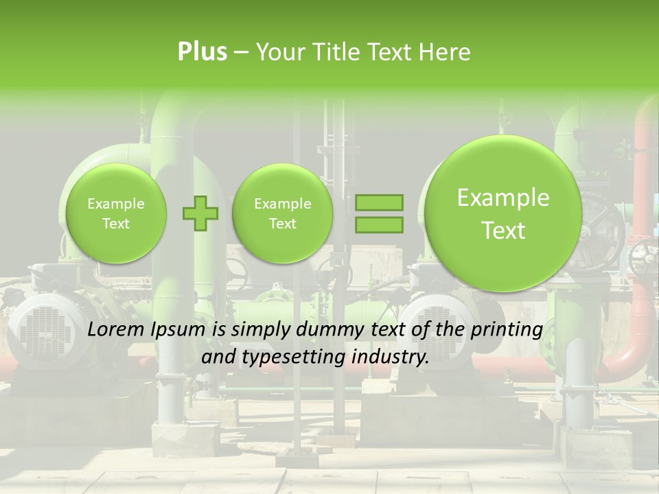 Pumps, Valves And Green Steel Pipes At Industrial Cooling Tower. PowerPoint Template