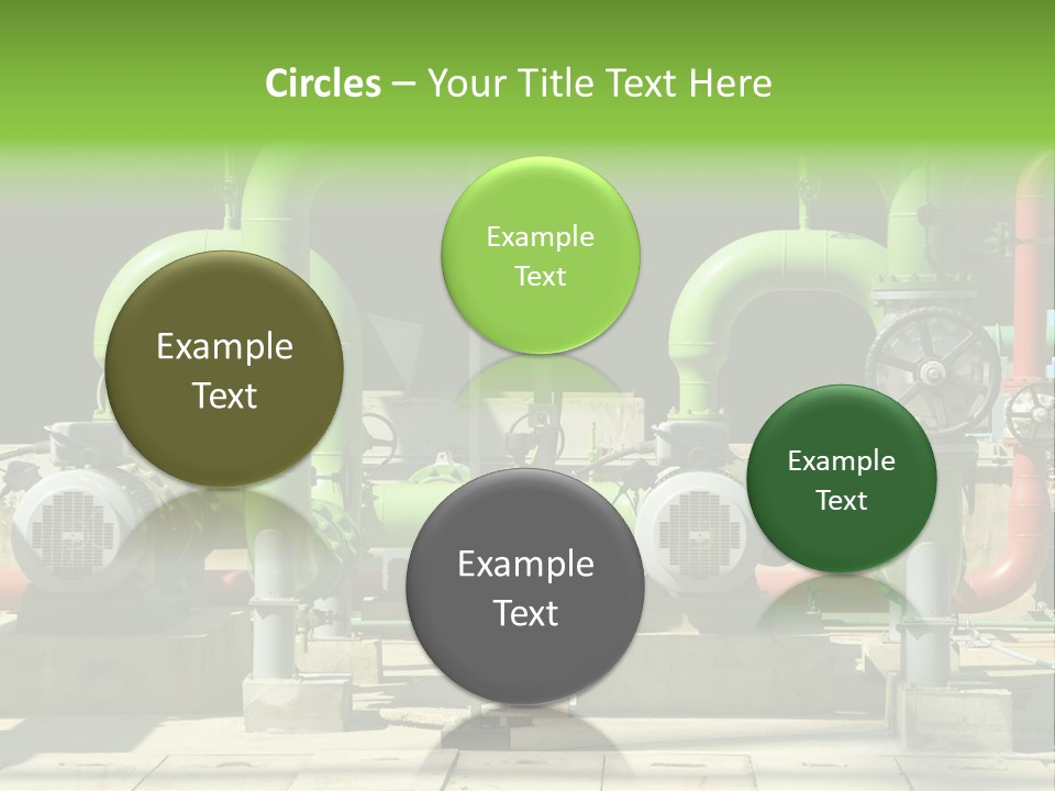 Pumps, Valves And Green Steel Pipes At Industrial Cooling Tower. PowerPoint Template
