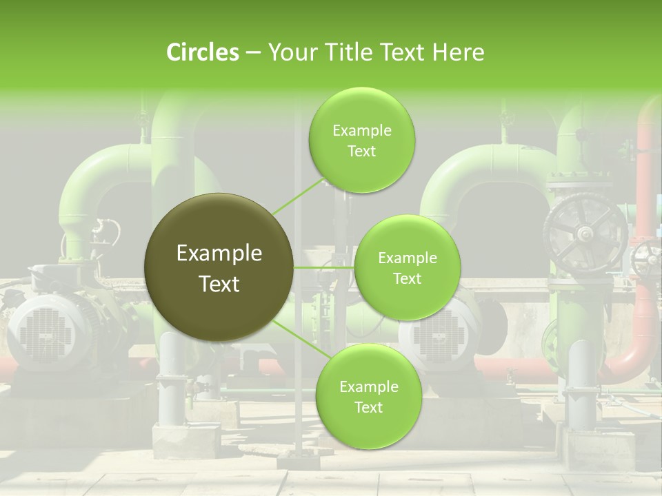 Pumps, Valves And Green Steel Pipes At Industrial Cooling Tower. PowerPoint Template