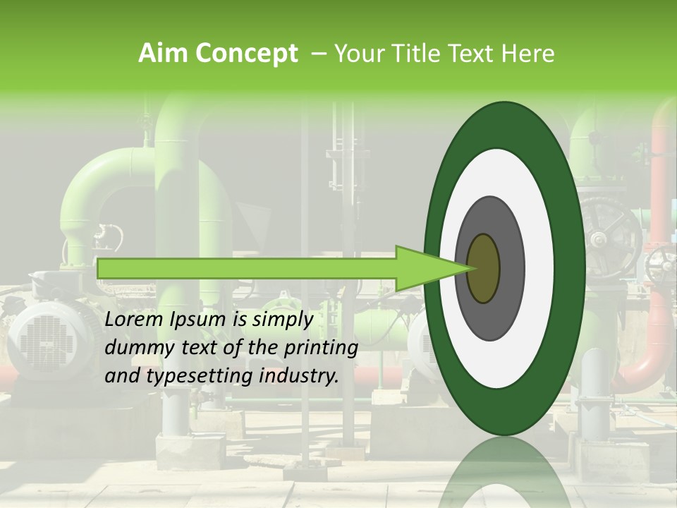 Pumps, Valves And Green Steel Pipes At Industrial Cooling Tower. PowerPoint Template