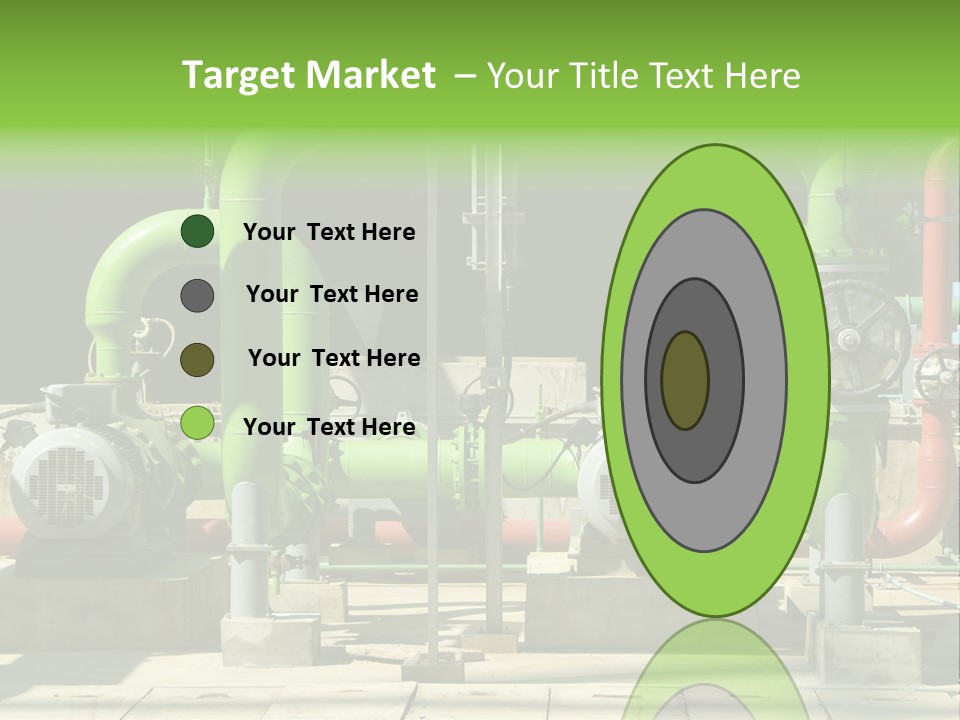 Pumps, Valves And Green Steel Pipes At Industrial Cooling Tower. PowerPoint Template