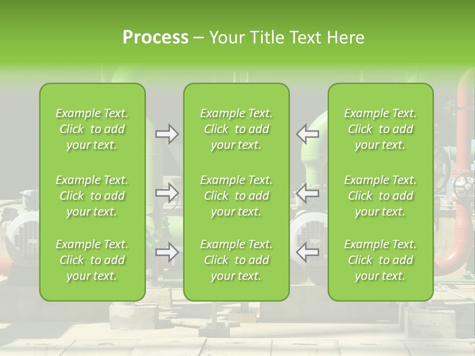 Pumps, Valves And Green Steel Pipes At Industrial Cooling Tower. PowerPoint Template