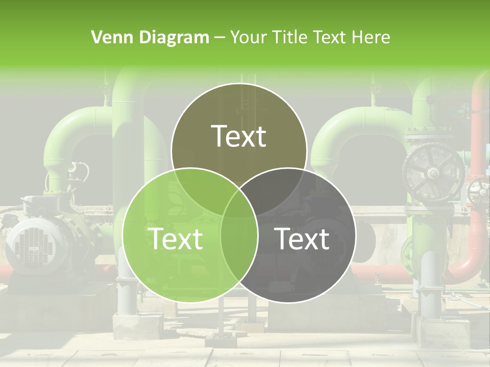 Pumps, Valves And Green Steel Pipes At Industrial Cooling Tower. PowerPoint Template