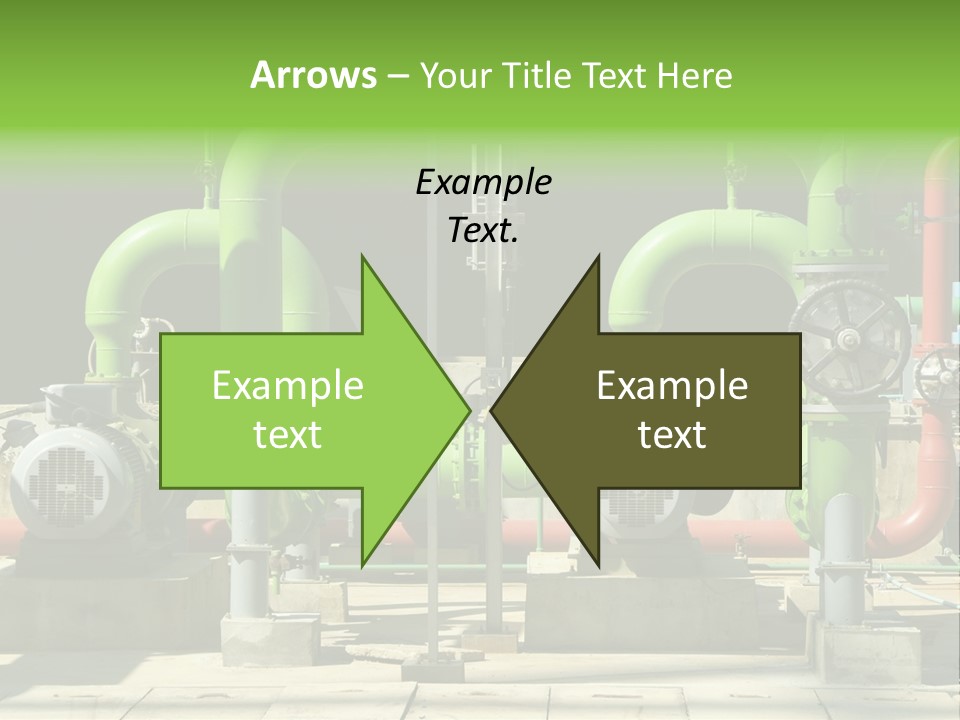 Pumps, Valves And Green Steel Pipes At Industrial Cooling Tower. PowerPoint Template