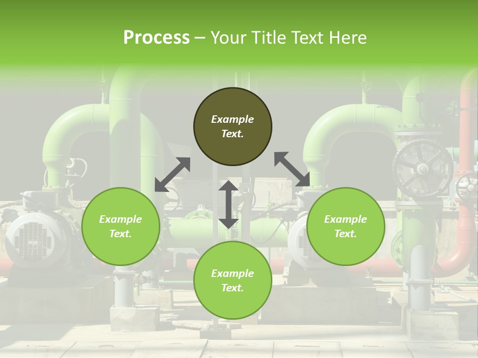 Pumps, Valves And Green Steel Pipes At Industrial Cooling Tower. PowerPoint Template